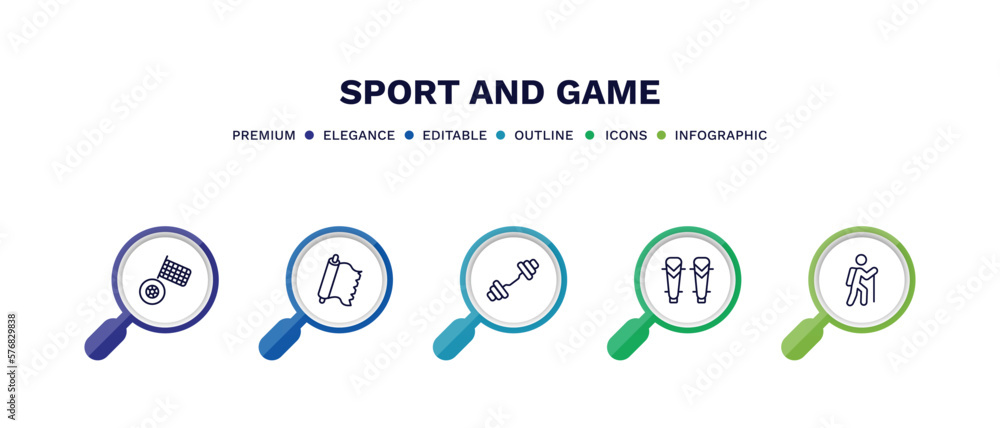 set of sport and game thin line icons. sport and game outline icons with infographic template. linear icons such as motor sports, foil, weighted bars, shin guards, trekking vector. set of sport and game thin line icons. sport and game outline icons with infographic template. linear icons such as motor sports, foil, weighted bars, shin guards, trekking vector.