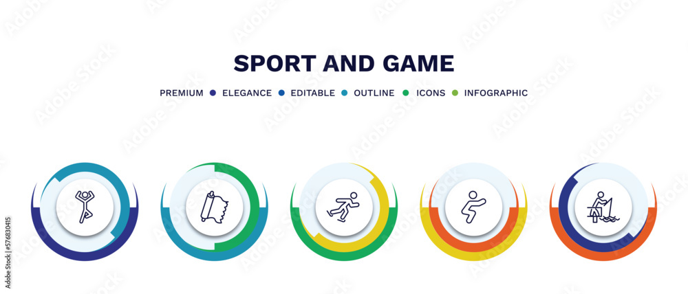 set of sport and game thin line icons. sport and game outline icons with infographic template. linear icons such as yoga posture, foil, skating, squat, fisher fishing vector. set of sport and game thin line icons. sport and game outline icons with infographic template. linear icons such as yoga posture, foil, skating, squat, fisher fishing vector.