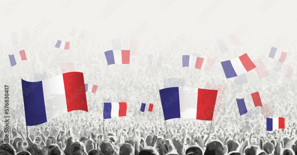 Abstract crowd with flag of France. Peoples protest, revolution, strike and demonstration with flag of France. Abstract crowd with flag of France. Peoples protest, revolution, strike and demonstration with flag of France.