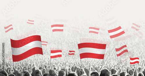 Abstract crowd with flag of Austria. Peoples protest, revolution, strike and demonstration with flag of Austria.