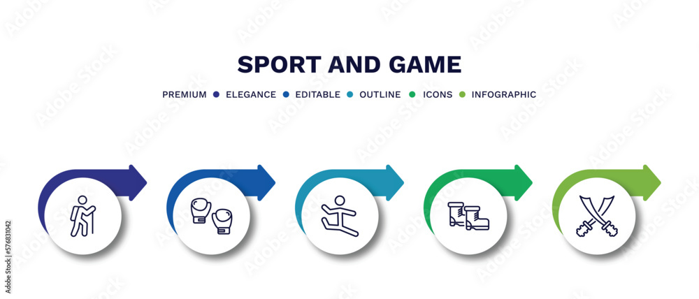 set of sport and game thin line icons. sport and game outline icons with infographic template. linear icons such as trekking, boxing glove, dancer motion, ski boots, saber vector. set of sport and game thin line icons. sport and game outline icons with infographic template. linear icons such as trekking, boxing glove, dancer motion, ski boots, saber vector.