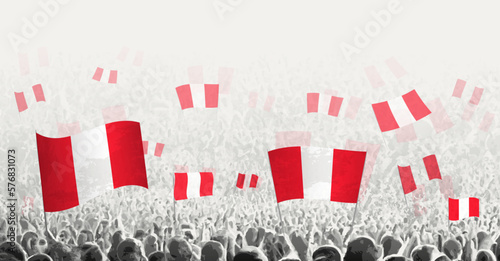 Abstract crowd with flag of Peru. Peoples protest, revolution, strike and demonstration with flag of Peru.