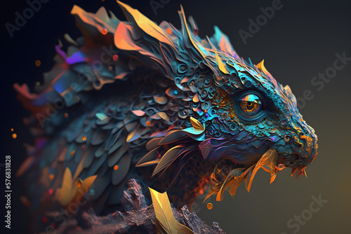 Colorful iguana abstract, art animal. Generative AI  © PIRMYN