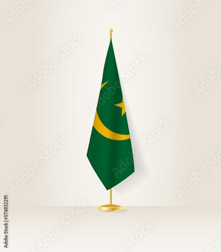 Mauritania flag on a flag stand.