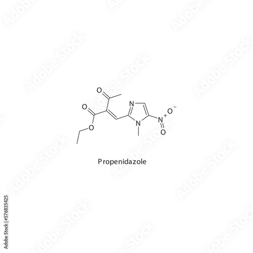 Propenidazole flat skeletal molecular structure Nitroimidazole derivative antibiotic drug used in trichomonas infection treatment. Vector illustration. photo