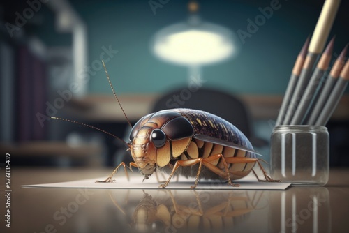 Generative AI illustration of cockroach in office