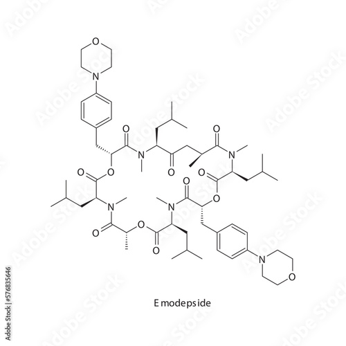 Emodepside  flat skeletal molecular structure Antiparasitic drug used in veterinary worm infection treatment. Vector illustration.