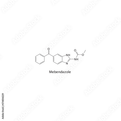 Mebendazole  flat skeletal molecular structure Anthelmintic agent drug used in worm infection treatment. Vector illustration. photo