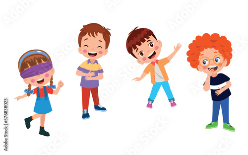 happy cute little kid boy and girl play tag blindfolded