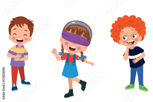 happy cute little kid boy and girl play tag blindfolded