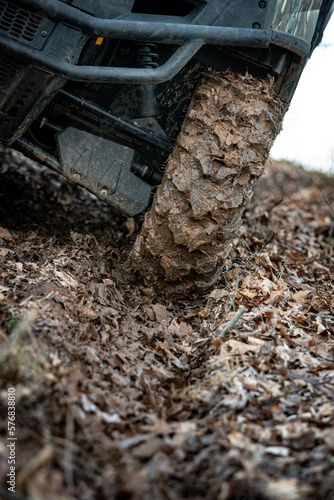 Tractor tire trail on muddy ground