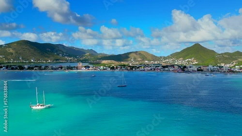 Sail boats in Port of St Maarten, Sint Maarten Island.
 photo