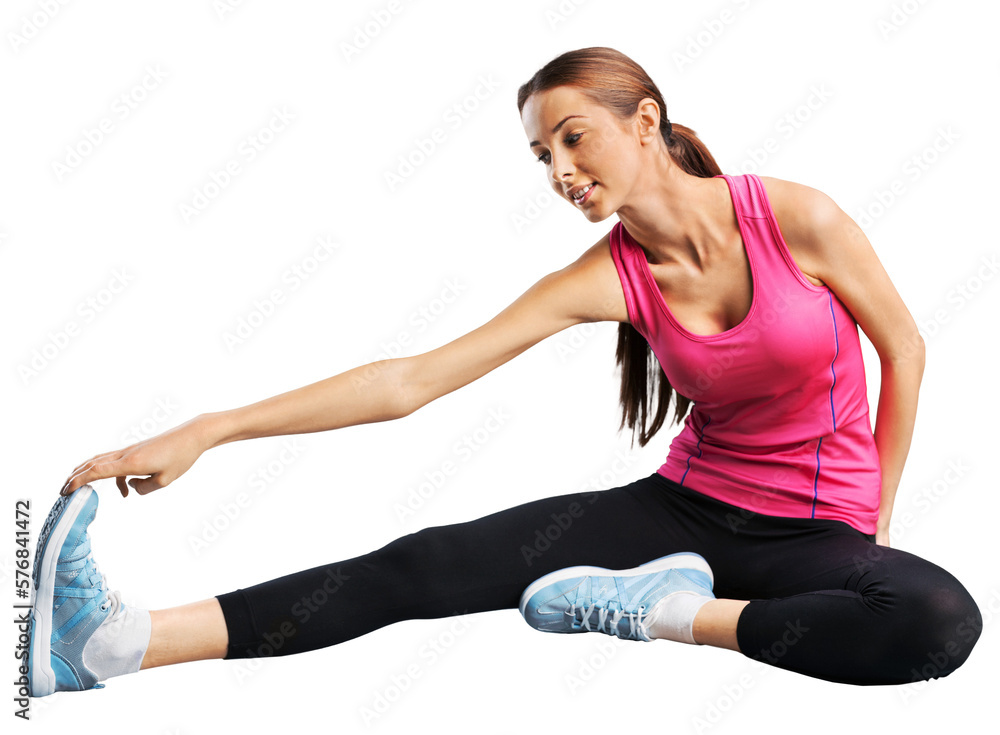 Fit woman doing stretching exercises and smiling Fit woman doing stretching exercises and smiling