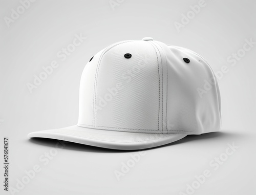 empty white snapback hat mockup isolated on a white blank background for design, flat baseball cap mock up, generative Ai