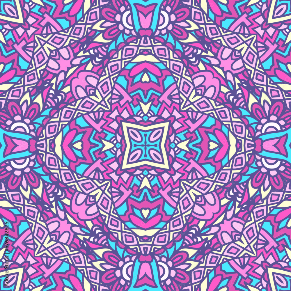 Vector seamless pattern doodle art mandala. Ethnic design with colorful ornament. Geometric medallion psychedelic boho style print. Vector seamless pattern doodle art mandala. Ethnic design with colorful ornament. Geometric medallion psychedelic boho style print.