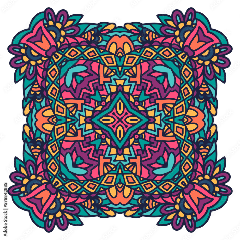 Tribal vintage abstract colorful mandala ornamental. Mexican psychdedlic zentangle inspitated design
