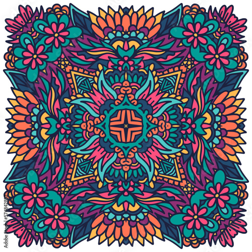 Ethnic vintage abstract colorful mandala ornamental. Mexican psychdedlic zentangle inspitated design