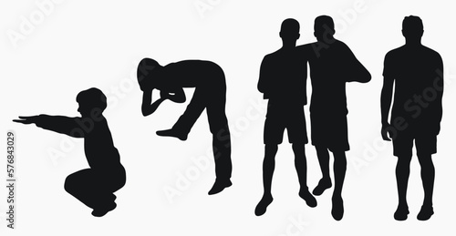 Silhouettes of athletes performing exercises, sportsman sportsmanship