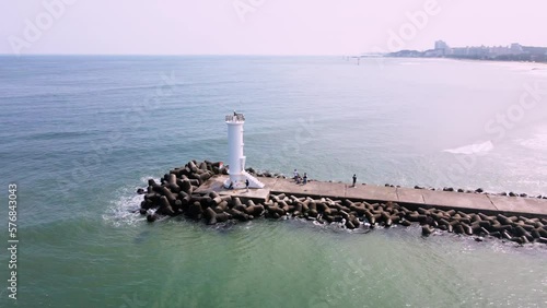 Jumunjin port, Korea Harbour, Country Village, Beach Village, Dock, wharf, Lighthouse, aerial view photo