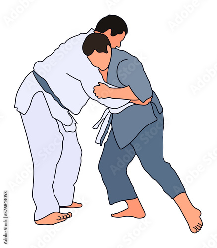 Athlete judoist, judoka, fighter in a duel, fight, match. Judo sport, martial art. Flat style.