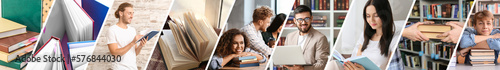 Set of young people with books