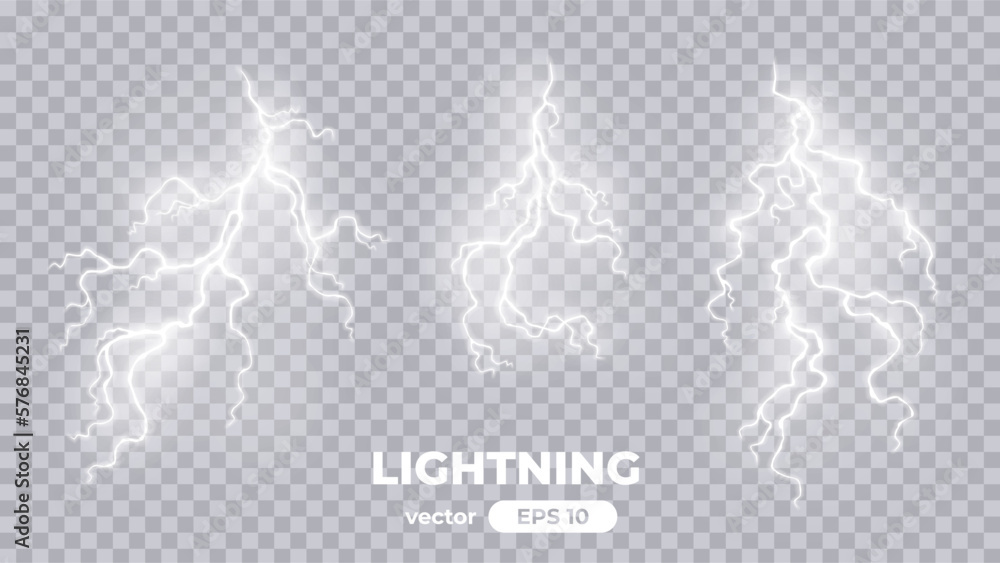 Thunder lightning isolated on transparent background. Lightnings set ...