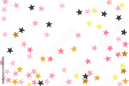 Abstract black pink gold stars magic vector backdrop. Little starburst spangles New Year decoration elements. Isolated stars magic background. Spangle particles gift decor.
