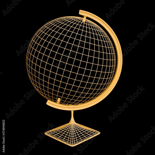 Abstract  wireframe sphere globe. 3D illustration 