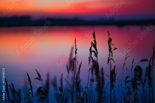 Sunset at lake in winter