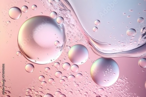 Close up clear liquid cosmetic product. Gel texture with bubbles. Generation AI photo