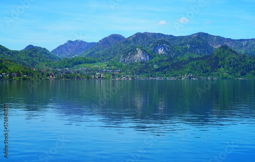 Fototapeta Naklejka Na Ścianę i Meble -  Landscape view of the Wolfgangsee Lake in the Salzkammergut region of Austria near Salzburg