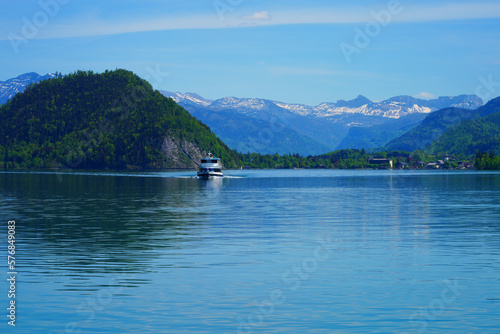 Landscape view of the Wolfgangsee Lake in the Salzkammergut region of Austria near Salzburg © eqroy