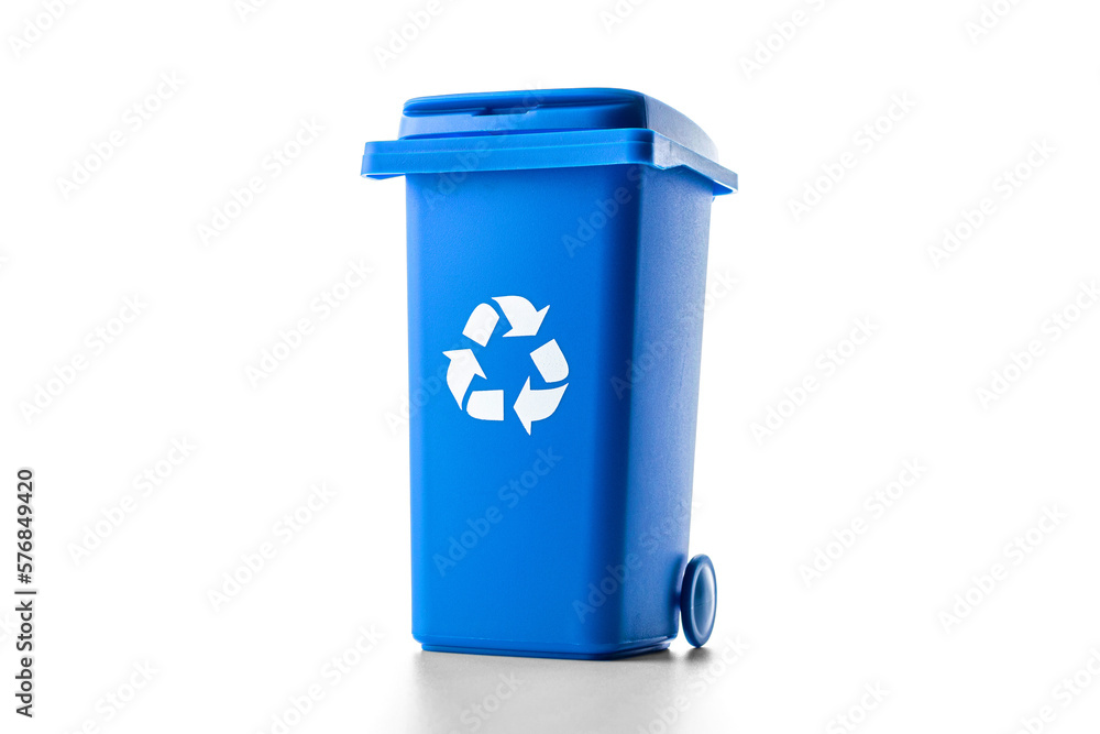 Separation recycle. Blue dustbin for recycle paper trash isolate - obrazy, fototapety, plakaty 