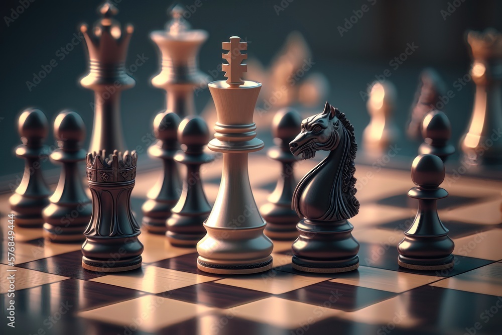 Chess game. Chess pieces on a board. Darck background. AI Generation Chess game. Chess pieces on a board. Darck background. AI Generation