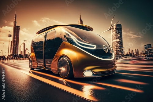 Future of urban autonomous mobility taxi cab car, Public transportation. AI generated, human enhanced photo