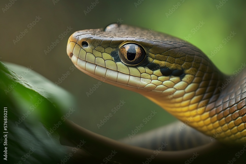 illustration, an asian vine snake resting on a branch, generative ai