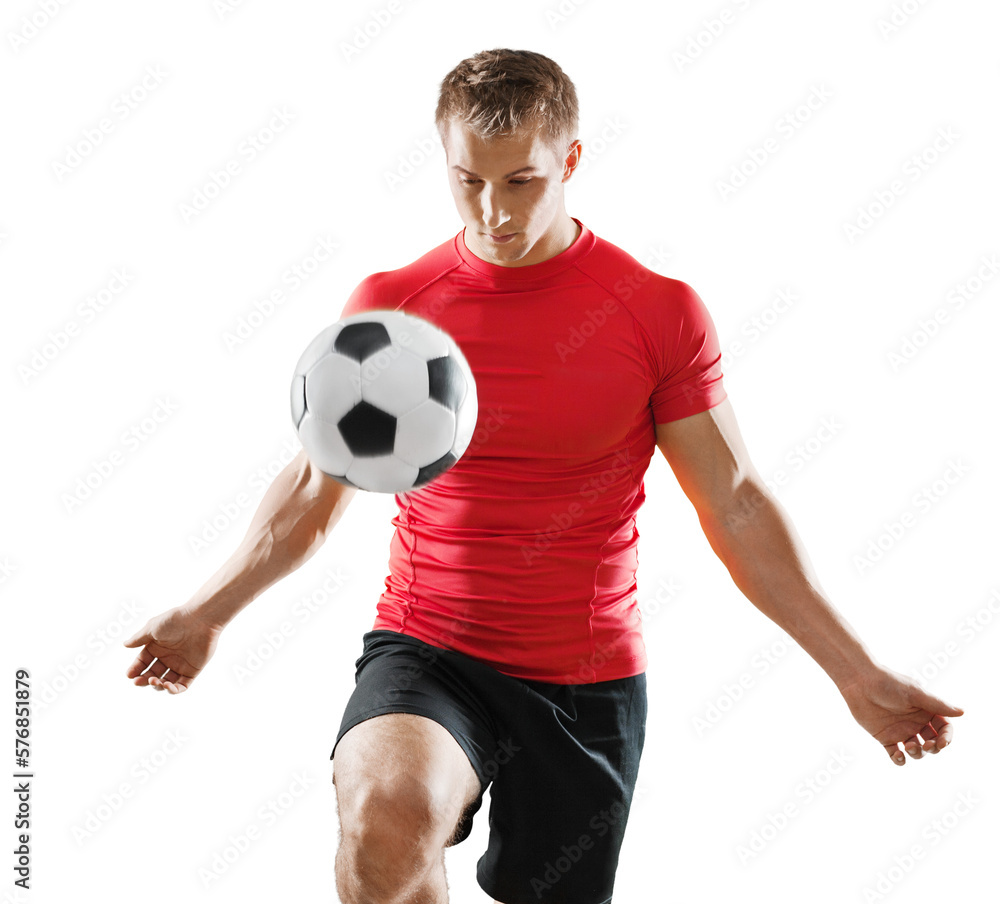 Single caucasian young man exercising football player