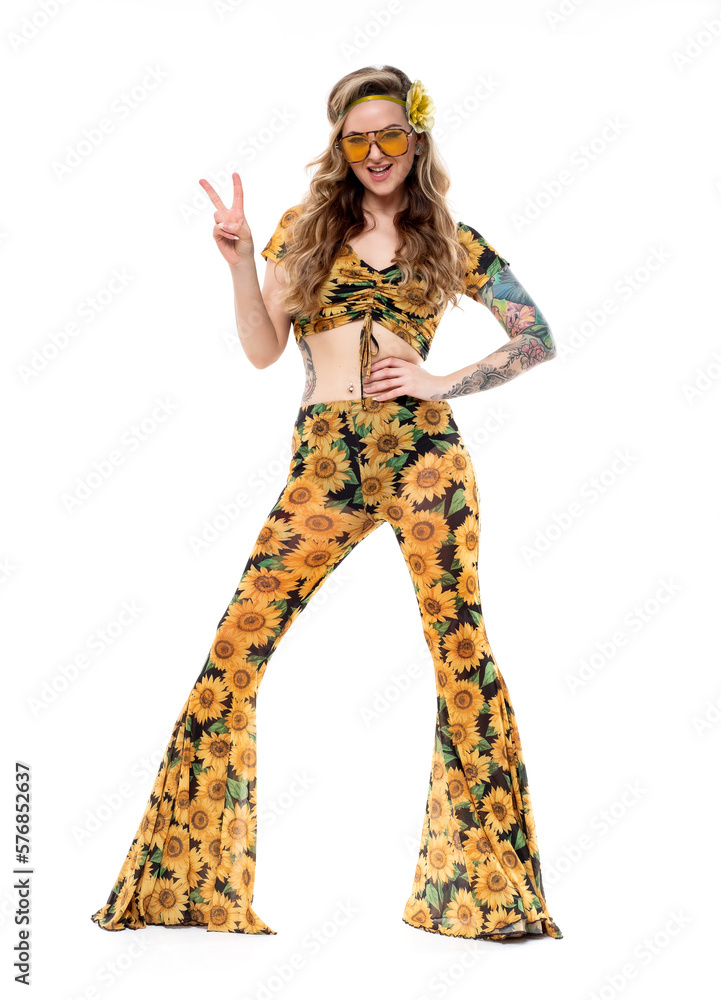Attractive White Female Model Wearing 70's Fashion Attractive White Female Model Wearing 70's Fashion