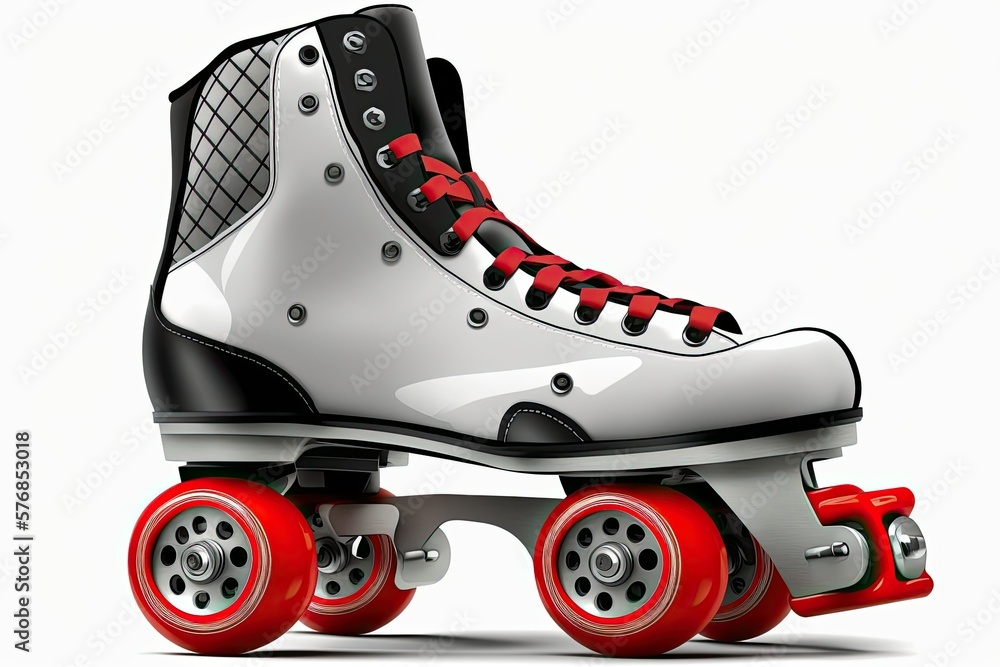 Kids' quad roller skates on display at a skate shop. Roller disco skates with four wheels and a front brake. Generative AI Kids' quad roller skates on display at a skate shop. Roller disco skates with four wheels and a front brake. Generative AI