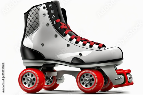 Kids' quad roller skates on display at a skate shop. Roller disco skates with four wheels and a front brake. Generative AI