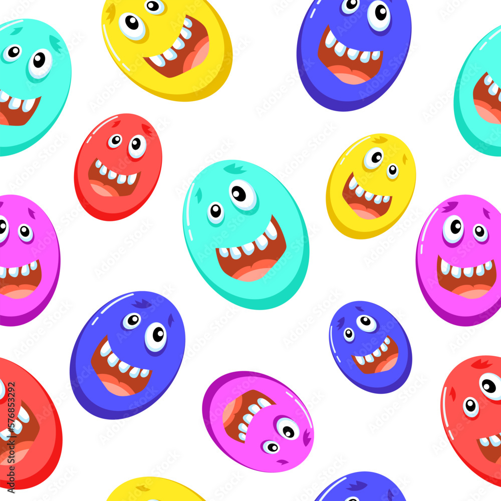 Fototapeta premium Seamless pattern. Easter eggs. Multicolored and line drawing of eggs. Funny eggs.