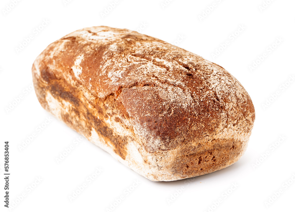 Fresh loaf of rye bread isolated on white background