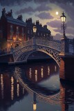 beautiful illustration of a bridge in Dublin, Ireland, ai generative