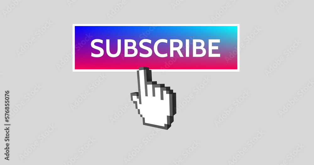 Composition of subscribe text with cursor on grey background