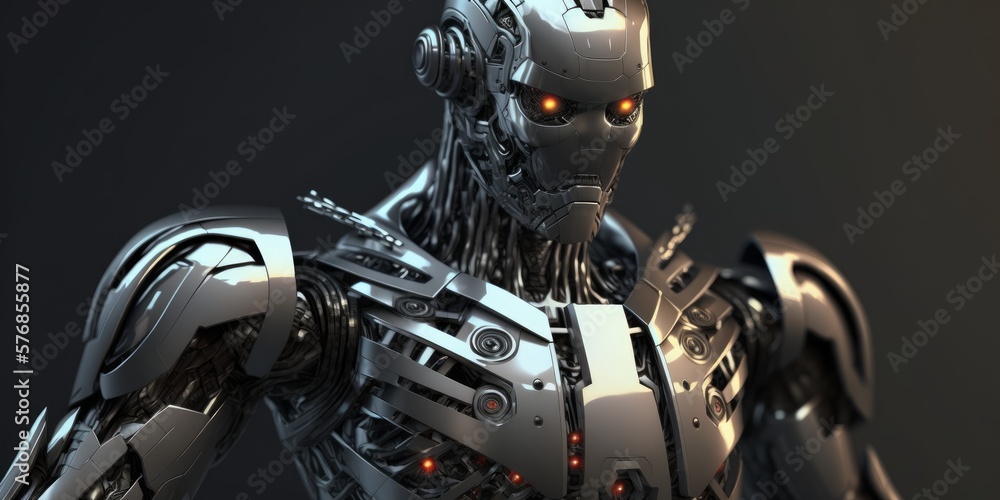 dark portrait of humanoid robot, generative ai dark portrait of humanoid robot, generative ai