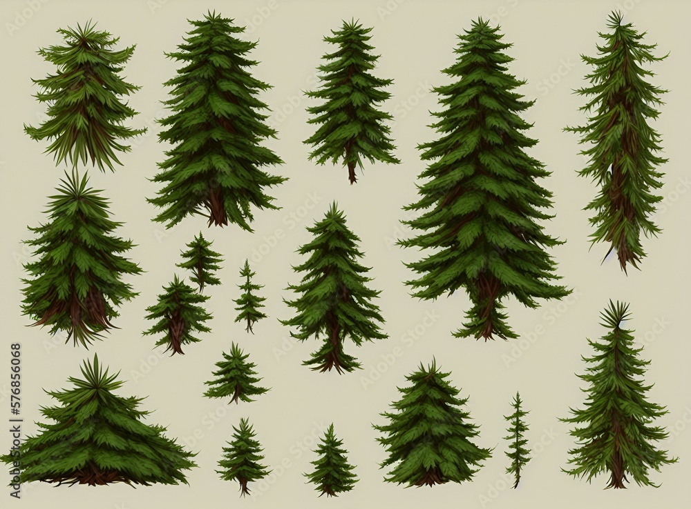 Coniferous Wonder: Botanic Art of Majestic Conifers, Created with Generative AI Technology