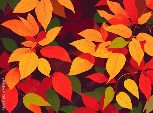 Autumnal Bliss  Botanic Art of Stylized Fall Color Leaves  Created with Generative AI Technology