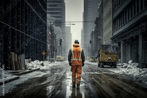 Road Worker Walking to Construction Site, generative ai