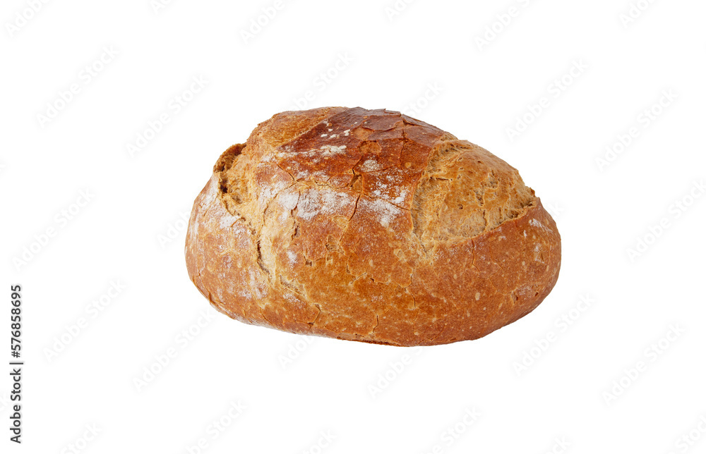 Rye and wheat brown sourdough bread round loaf with crispy crust isolated transparent png. Rye and wheat brown sourdough bread round loaf with crispy crust isolated transparent png.