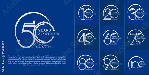 set of anniversary logotype silver color with silver swoosh for special celebration event